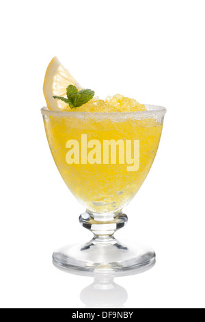 Lemon slushie cups decorated with mint isolated on white Stock Photo
