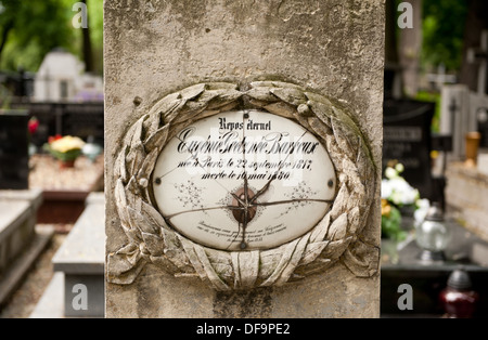 broken sign on grave on old cemetery in Lublin Stock Photo