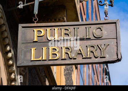 Old Public Library sign, Hereford England UK. Stock Photo