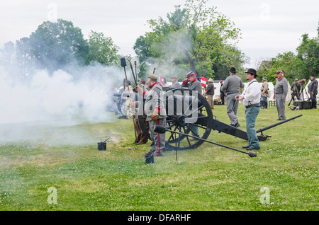 Confederate artillery unit cannon action Thunder on the Roanoke American Civil War reenactment Plymouth, North Carolina, USA. Stock Photo