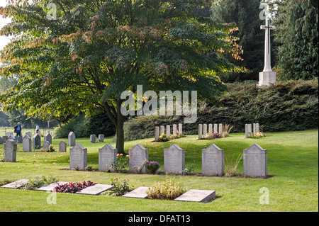 British and German graves at the St Symphorien Commonwealth War Graves Commission cemetery, Saint-Symphorien near Mons, Belgium Stock Photo
