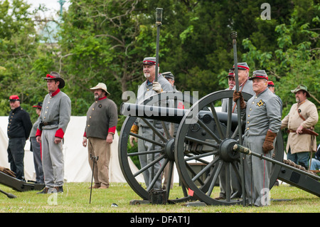 Confederate artillery unit cannon action Thunder on the Roanoke American Civil War reenactment Plymouth, North Carolina, USA. Stock Photo