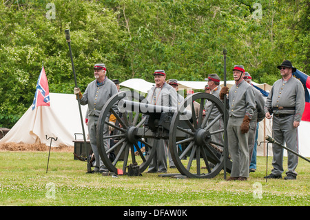 Confederate artillery unit cannon action Thunder on the Roanoke American Civil War reenactment Plymouth, North Carolina, USA. Stock Photo