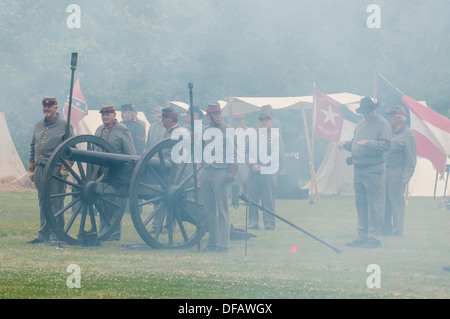 Confederate artillery unit cannon action Thunder on the Roanoke American Civil War reenactment Plymouth, North Carolina, USA. Stock Photo