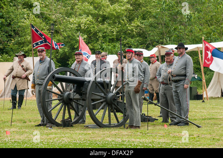 Confederate artillery unit cannon action Thunder on the Roanoke American Civil War reenactment Plymouth, North Carolina, USA. Stock Photo