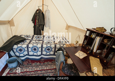 Confederate officer's tent encampment at Thunder on the Roanoke American Civil War reenactment in Plymouth, North Carolina, USA. Stock Photo