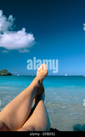 Woman at the beach. Colombier Bay. St. Barts. Caribbean Stock Photo - Alamy