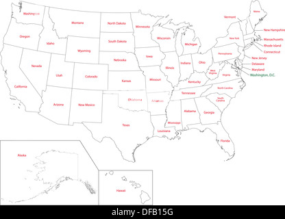 Texas - Louisiana - Mississippi - Alabama - Florida Map labelled black  Stock Vector