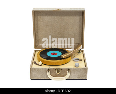 Old record player from the 1960s isolated with clipping path. Stock Photo
