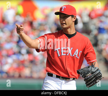 Arlington, Texas, USA. 29th Sep, 2013. Yu Darvish (Rangers) MLB : Pitcher Yu Darvish of the Texas Rangers during the Major League Baseball game against the Los Angeles Angels at Rangers Ballpark in Arlington in Arlington, Texas, United States . © AFLO/Alamy Live News Stock Photo