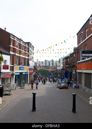 View into Bridge Street main shopping street in Congleton Cheshire UK Stock Photo