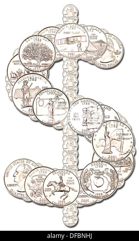 Dollar sign made from quarter dollar coins Stock Photo