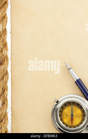 ropes and old paper isolated on white background Stock Photo