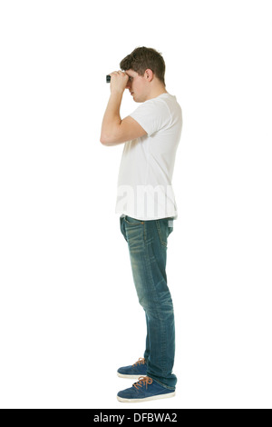 Man looking through binoculars Stock Photo