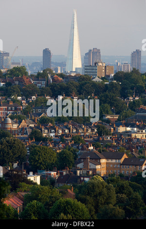 UK, London : A view of residential properties in north London with The Shard in the distance in London on August 28, 2013.  Stock Photo