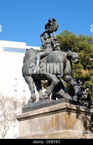 Statue of horse and woman by Mares in the Placa de Catalunya. Barcelona. Catalonia. Spain Stock Photo