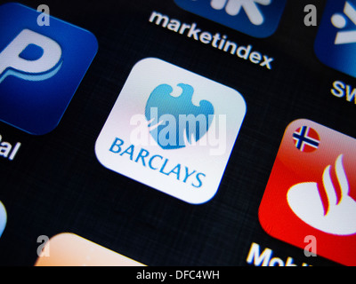 detail of Barclays Bank banking app on iPhone screen Stock Photo