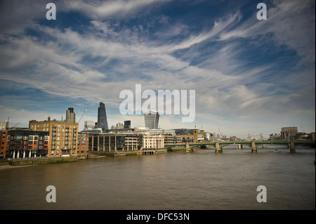 View along the River Thames from the Millennium Bridge, London, UK