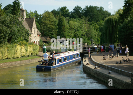 Narrowboat on the Thames river at Iffley Lock Oxfordshire UK. Stock Photo