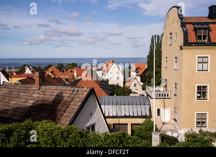 View over Hanseatic town of Visby overlooking the harbor on the Swedish island of Gotland int the Balic Sea Stock Photo