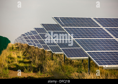 Wymeswold Solar Farm the largest solar farm in the UK at 34 MWp, on an old disused airfield, Leicestershire, UK. Stock Photo