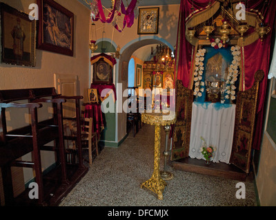 The interior of a small church in Parikia,on the Greek island of Paros Stock Photo