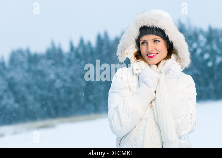 Premium Photo | Woman enjoys in the winter day in emotional playful pose