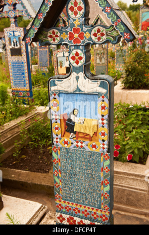 The Merry Cemetery ( Cimitirul Vesel ), Sapanta, Maramures, Northern Transylvania, Romania. Stock Photo