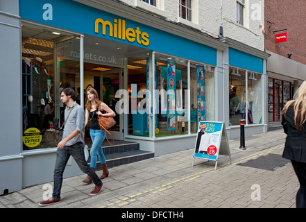 Millets outdoor clothing & and camping equipment store shop exterior Market Street York North Yorkshire England UK United Kingdom GB Great Britain Stock Photo