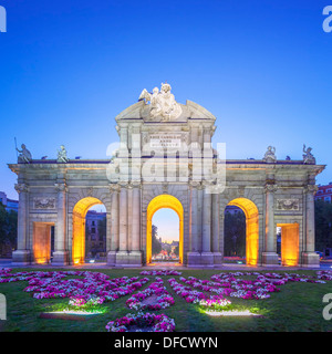 View of Puerta de Alcala at sunset, Madrid, Spain Stock Photo