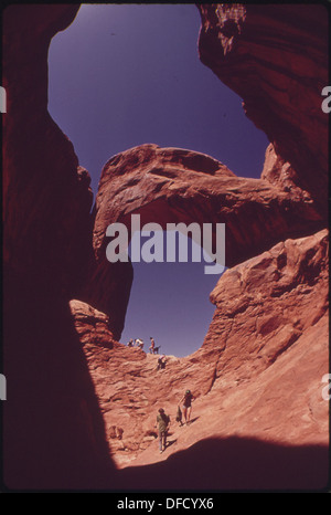 Double Arch Geologic Feature A photograph of the Double Arch rock formation in the Windows section ...