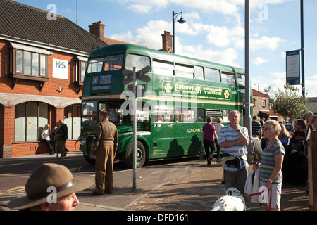 Routemaster vintage bus green at Sheringham 1940's festival weekend Stock Photo