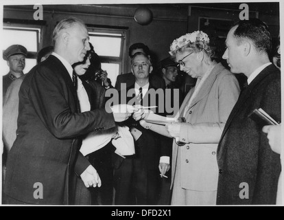 Eleanor Roosevelt and the Hungarian Freedom Fighters at Camp Roeder in Salzburg, Austria 195987 Stock Photo