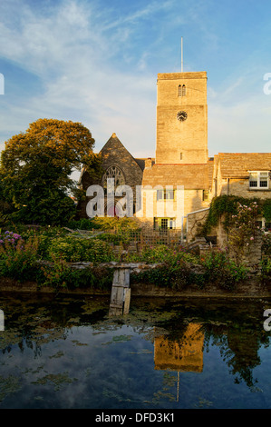 UK,Dorset,Swanage,St Mary's Church & Mill Pond Stock Photo