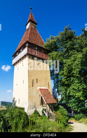 Medieval tower of Biertan fortified church in Transylvania, one of saxon landmarks of Romania Stock Photo
