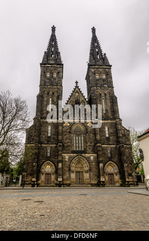 Church of St. Peter and Paul on Vysehrad in Prague. Established in 1st half of 11 century, last rebuild was finished in 1903. Stock Photo