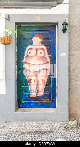 Painted Doors in Rua de Santa Maria Funchal Madeira Stock Photo