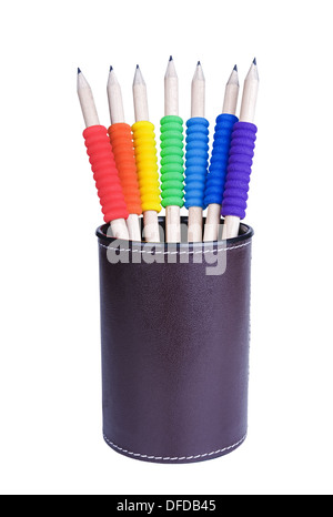 Several pencils with tubes different colors isolated on white background Stock Photo