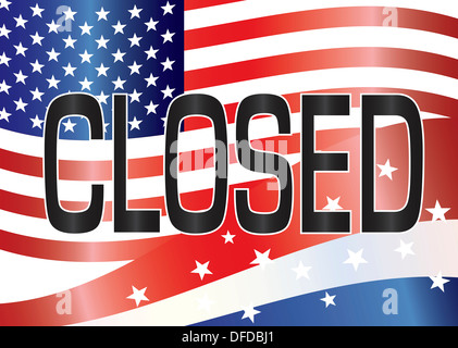 Government Shutdown Closed Sign with Stars and Stripes and US Flag Background Illustration Stock Photo