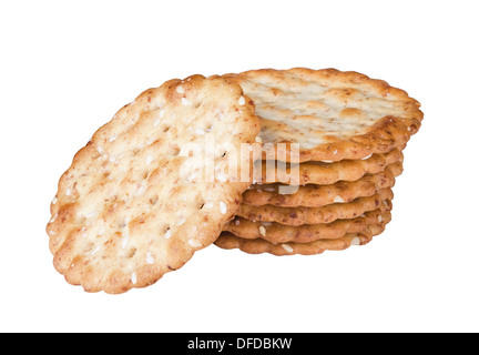 some wheat sesame crackers isolated on white background Stock Photo