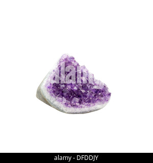 Amethyst quartz crystals, cut out on white background Stock Photo