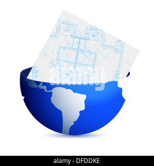 blueprints and globe illustration design Stock Photo