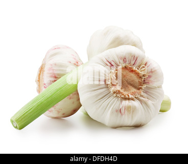 garlics isolated on white background + Clipping Path Stock Photo
