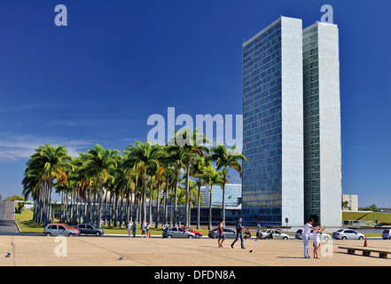 Brazil, Brasilia: View to National Congress building from the Three Powers Square Stock Photo
