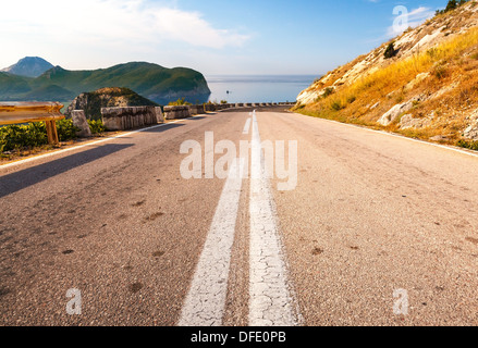 Double dividing line on the coastal mountain highway in Montenegro Stock Photo