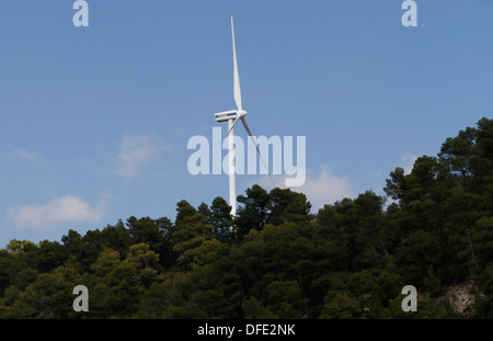 Windmills seen in a wind farm in Catalonia, Spain. Stock Photo