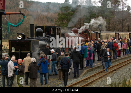 Welsh Highland Railway narrow-gauge train station in Snowdonia. Nantmor ...