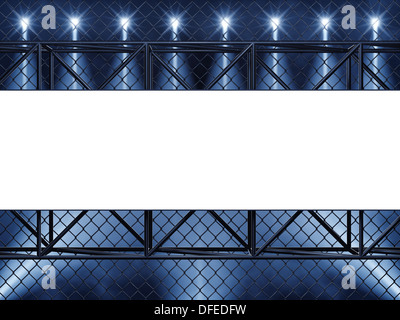 Empty display , chainlink fence and spotlights Stock Photo
