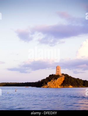 The Tucker Tower overlooks Lake Murray. The Tucker Tower was a WPA project for the Oklahoma governor. Stock Photo