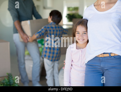 Family moving into new house Stock Photo